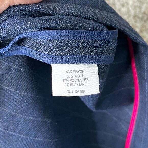 Worth New York Pants Women’s 2 Navy Blue Knit Pin Striped Flare Dress Pants NWT - Picture 5 of 6